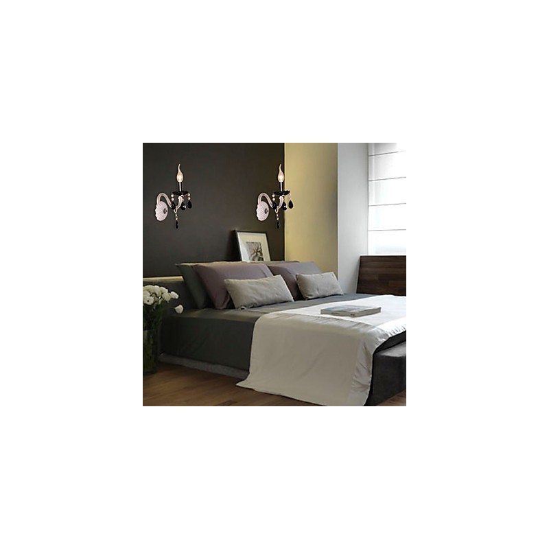 キャンドル電球付きブラッククリスタルウォールライト