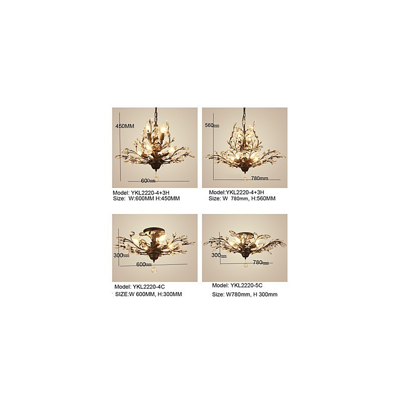 ヴィンテージ クリスタル フラッシュマウント メタルペインティング ブラックまたはゴールド