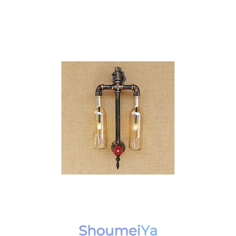 アメリカンテーマのレストランバーアイロンスイッチ付きウォーターパイプワインボトルウォールランプアンバー