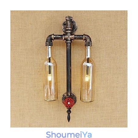 アメリカンテーマのレストランバーアイロンスイッチ付きウォーターパイプワインボトルウォールランプアンバー