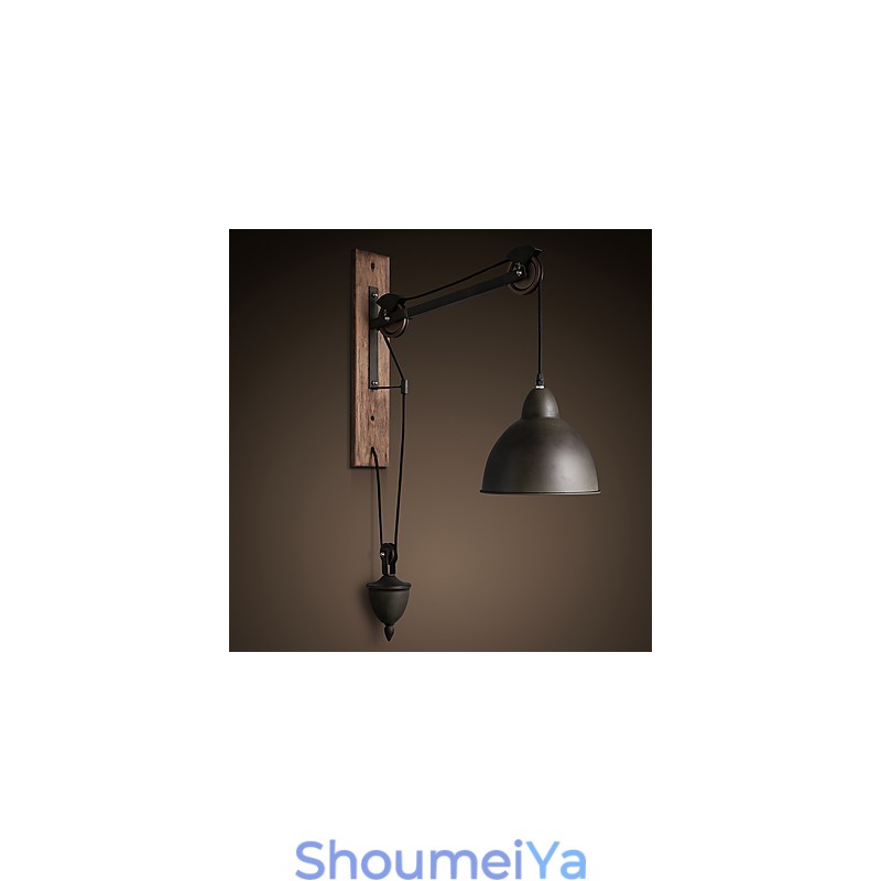 アメリカンカントリースタイルの壁ランプ レトロ クリエイティブ 木製滑車壁ランプ