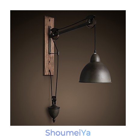 アメリカンカントリースタイルの壁ランプ レトロ クリエイティブ 木製滑車壁ランプ