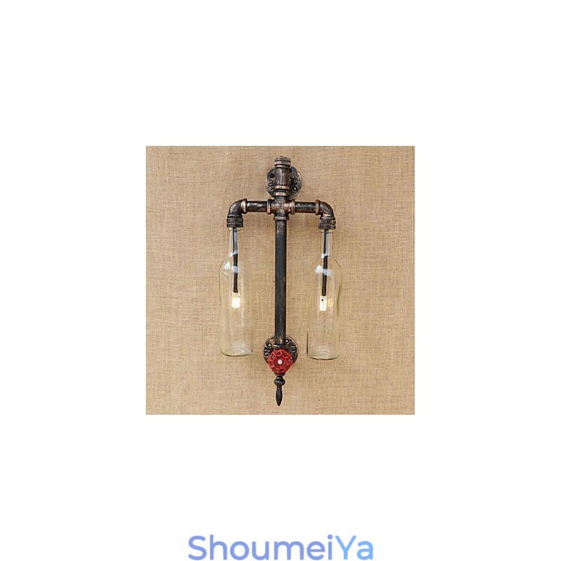 アメリカンテーマのレストランバーアイロンスイッチ付きウォーターパイプワインボトルウォールランプ透明