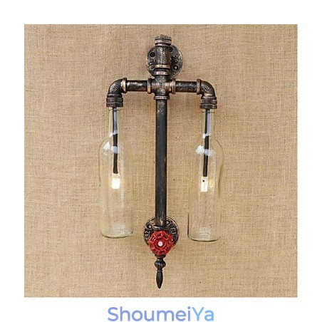 アメリカンテーマのレストランバーアイロンスイッチ付きウォーターパイプワインボトルウォールランプ透明