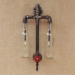 アメリカンテーマのレストランバーアイロンスイッチ付きウォーターパイプワインボトルウォールランプ透明