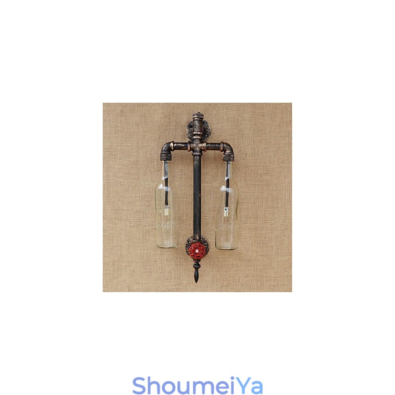 アメリカンテーマのレストランバーアイロンスイッチ付きウォーターパイプワインボトルウォールランプ透明