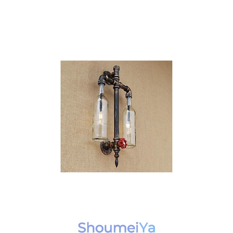 アメリカンテーマのレストランバーアイロンスイッチ付きウォーターパイプワインボトルウォールランプ透明