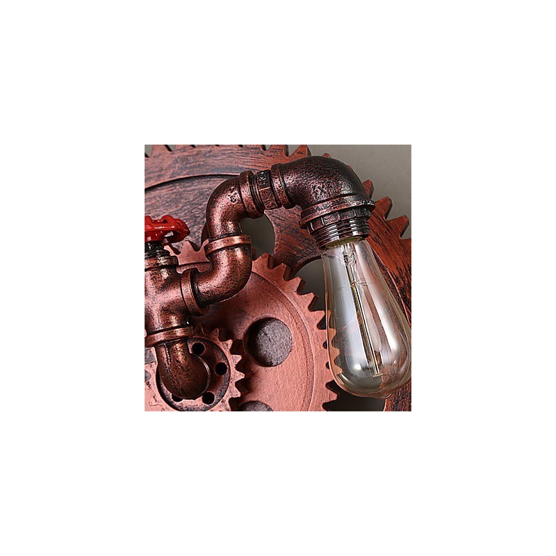 2ヘッド ヴィンテージ インダストリアル ウォールライト 木製ギア型ライト レストラン カフェ バー デコレーション ウォール スコンセ