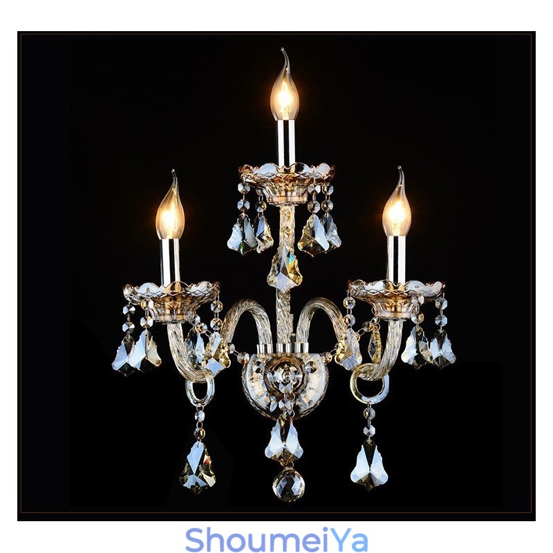 3 ライト マッチング コニャック カラー K9 クリスタル キャンドル レトロ ガラス ウォール ライト