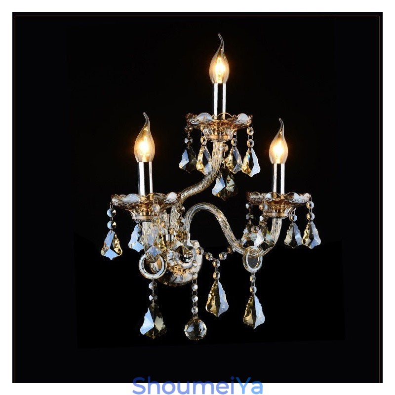 3 ライト マッチング コニャック カラー K9 クリスタル キャンドル レトロ ガラス ウォール ライト