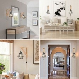 アメリカンレトロ壁取り付け用燭台 2.5M 麻ロープ吊り下げワイヤー ブラックアイアン塗装ランプシェード