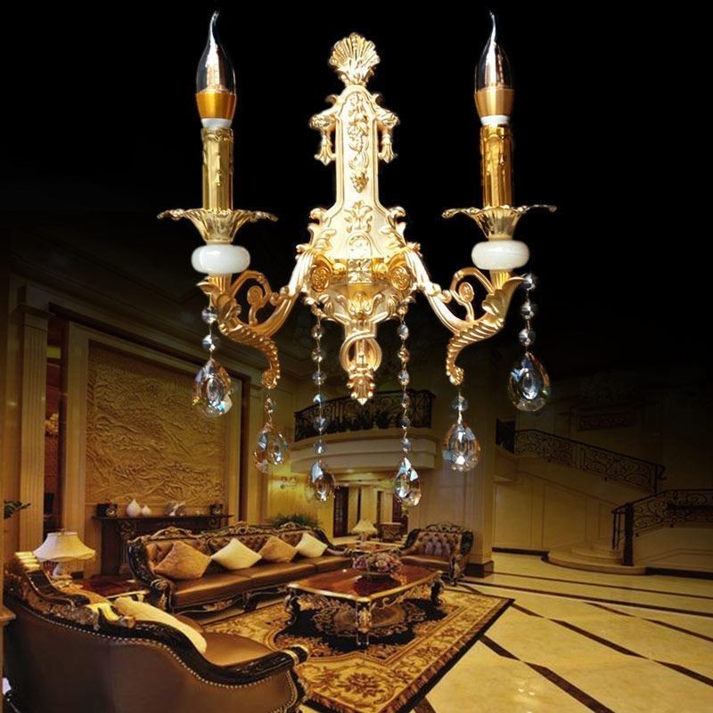ヨーロピアンウォールランプ 豪華な壁取り付け用燭台 クリスタルドロップランプ ベッドサイド照明