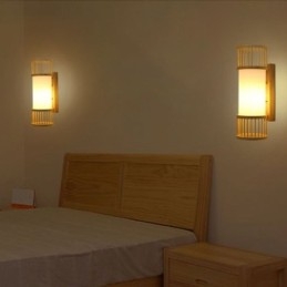 縦型竹製壁掛けライト クリエイティブな丸型壁取り付け用燭台 ベッドサイド階段照明