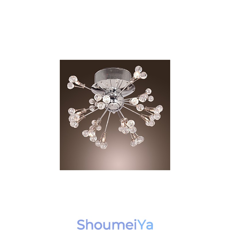 モダンコンテンポラリークリスタルクロームメタルフラッシュマウント