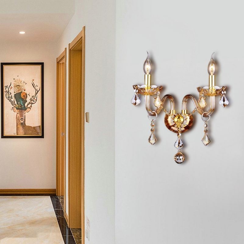 ヨーロッパのクリスタル壁取り付け用燭台 エレガントな2灯壁ライト階段