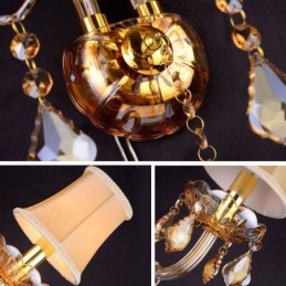 ヨーロッパのクリスタル壁取り付け用燭台 エレガントな2灯壁ライト階段