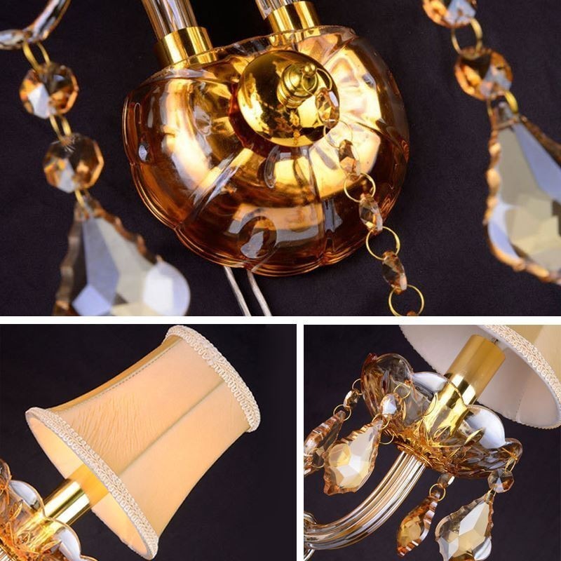 ヨーロッパのクリスタル壁取り付け用燭台 エレガントな2灯壁ライト階段