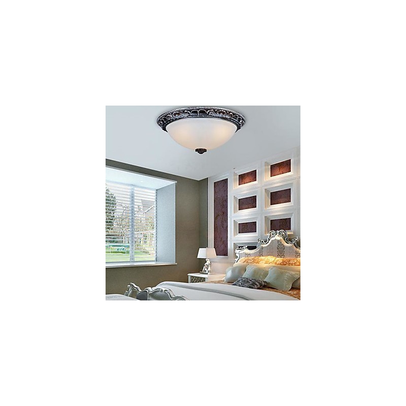 フラッシュマウントライト ガラス樹脂 シルバー彫刻 レトロ ヨーロピアン クラシック