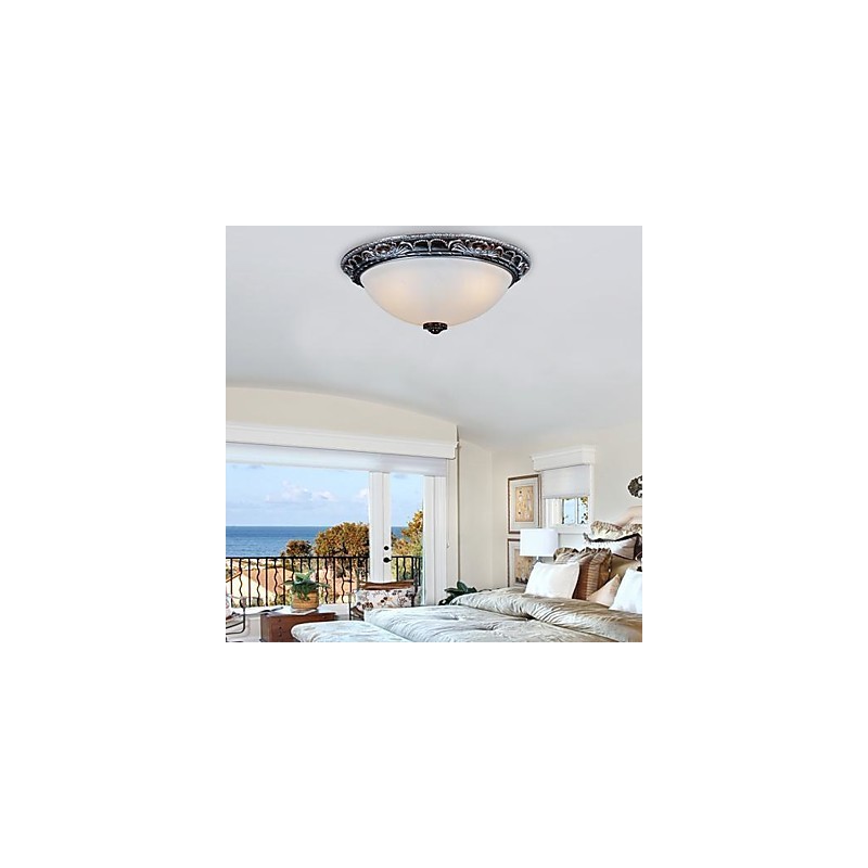 フラッシュマウントライト ガラス樹脂 シルバー彫刻 レトロ ヨーロピアン クラシック