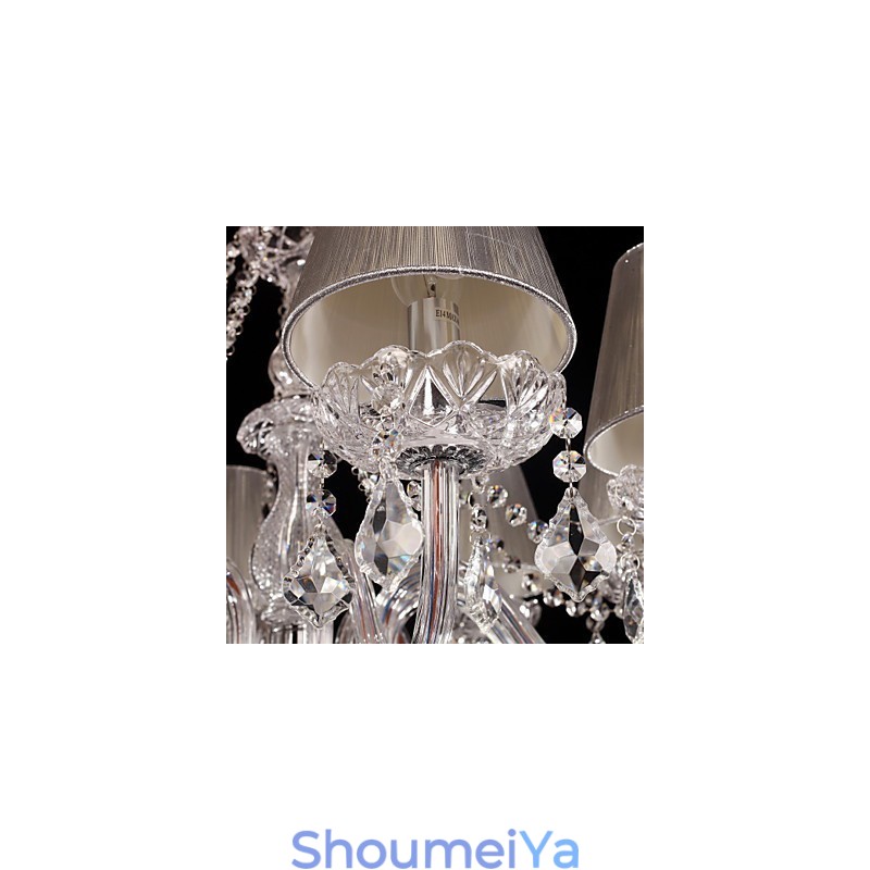 シャンデリア クリスタル ラグジュアリー モダン リビング 8 ライト ファブリックシェード付き