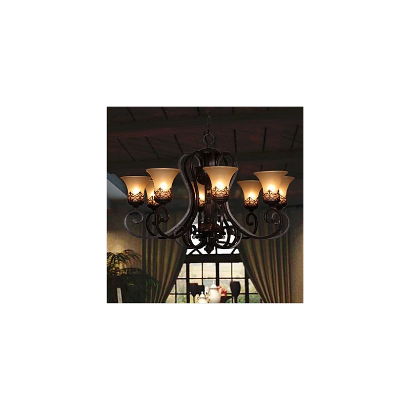 シャンデリア ペンダントライト 8灯 ヴィンテージ カントリー アイランド メタル+ガラス