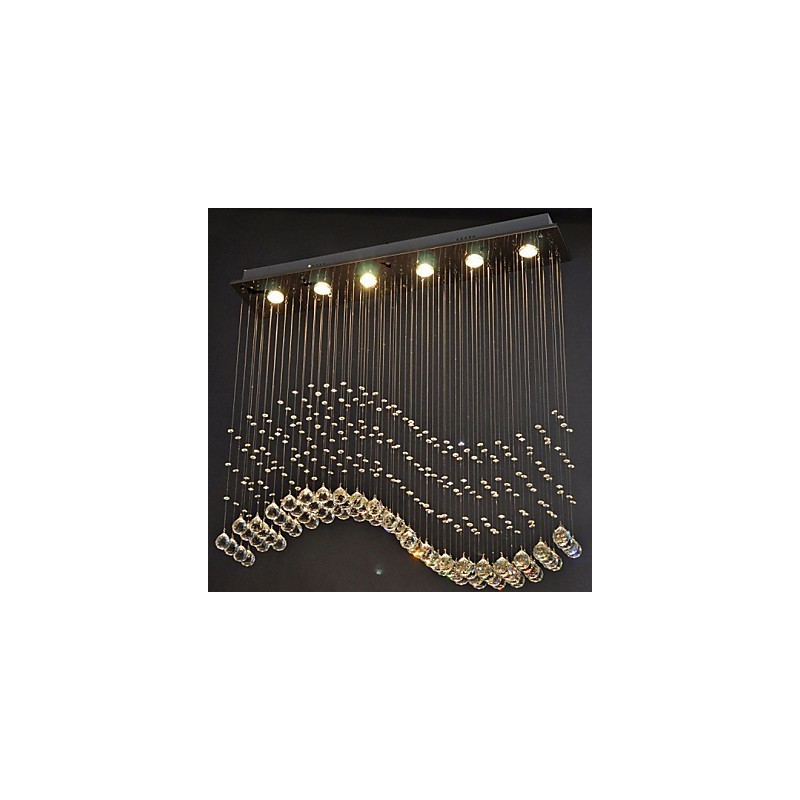 ペンダントライト 6灯 モダン シルバー キャンポイ 透明クリスタル ウェーブ 天井照明器具