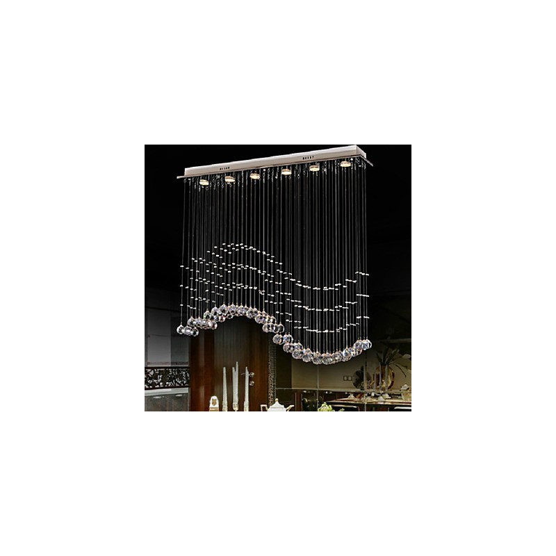 ペンダントライト 6灯 モダン シルバー キャンポイ 透明クリスタル ウェーブ 天井照明器具