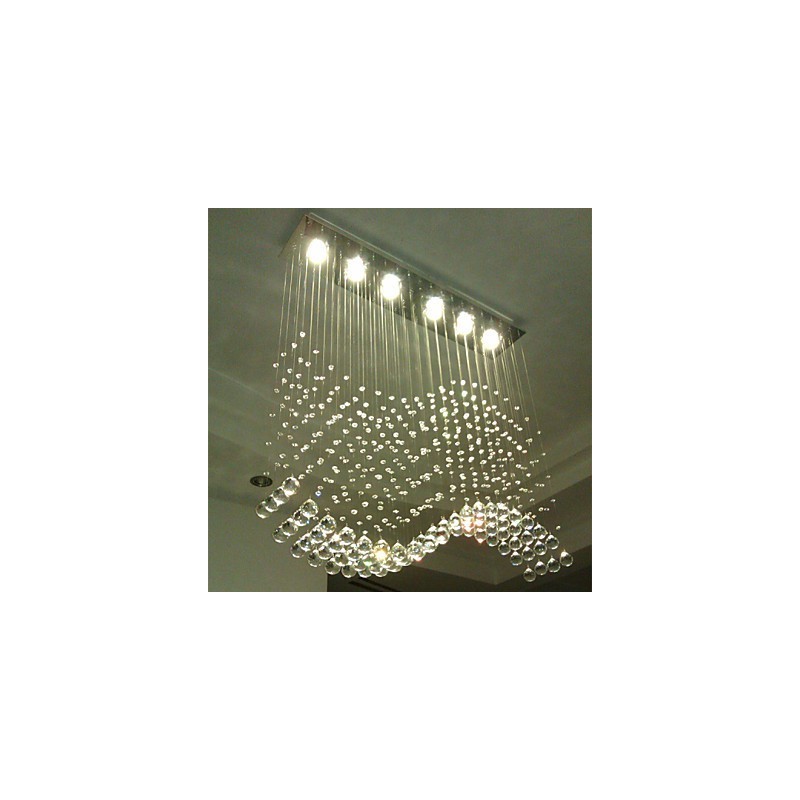 ペンダントライト 6灯 モダン シルバー キャンポイ 透明クリスタル ウェーブ 天井照明器具