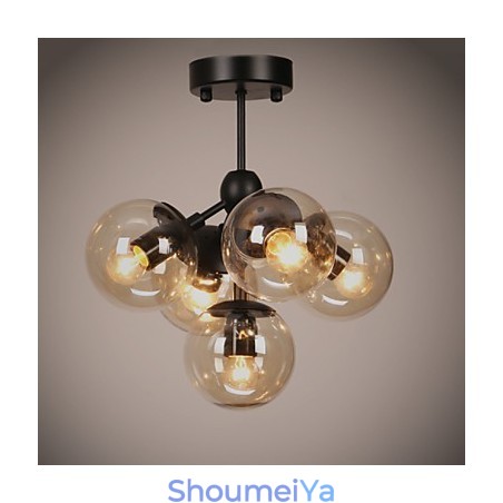 シャンデリア 5灯 ガラスボールライト レトロ 屋外 ガレージ メタル