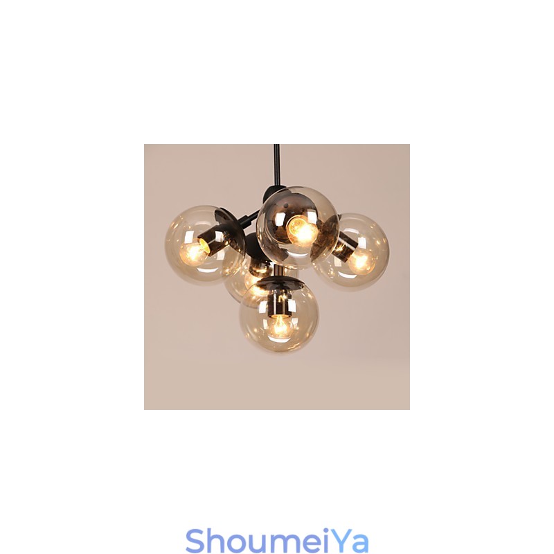 シャンデリア 5灯 ガラスボールライト レトロ 屋外 ガレージ メタル
