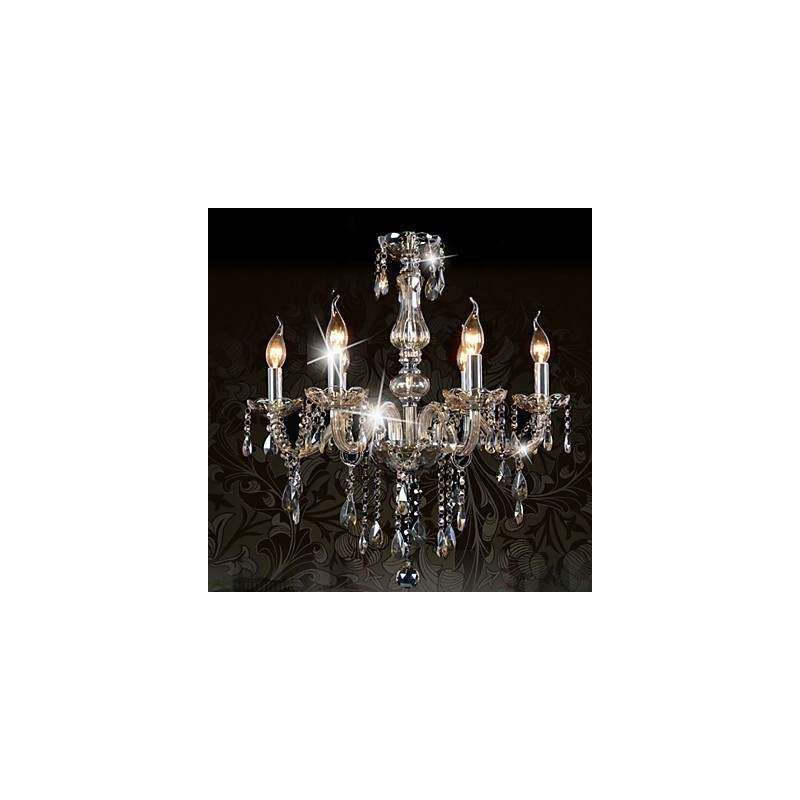 6 ライト高級クリスタルシャンデリア コニャックカラー K9 クリスタルシャンデリア